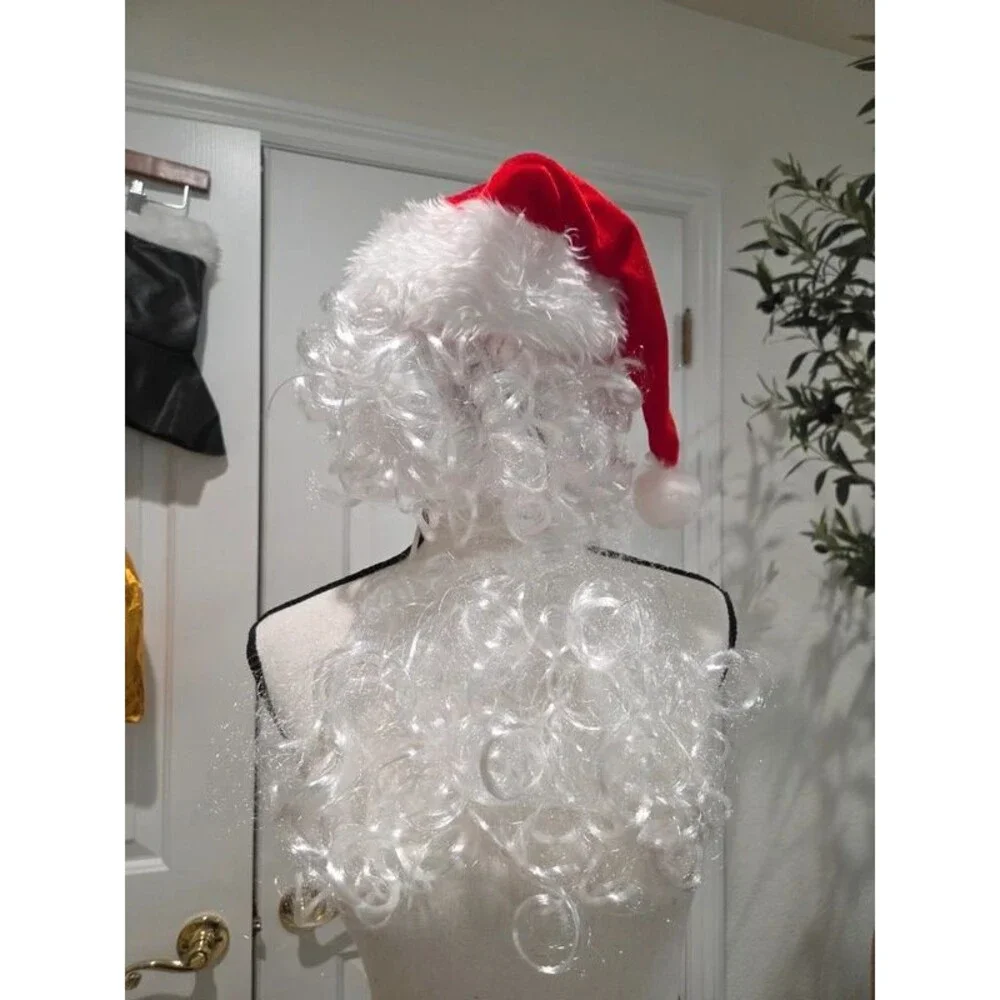 Kids Santa Claus Costume Red Suit Pants Hat Beard Wig Boot Covers Christmas